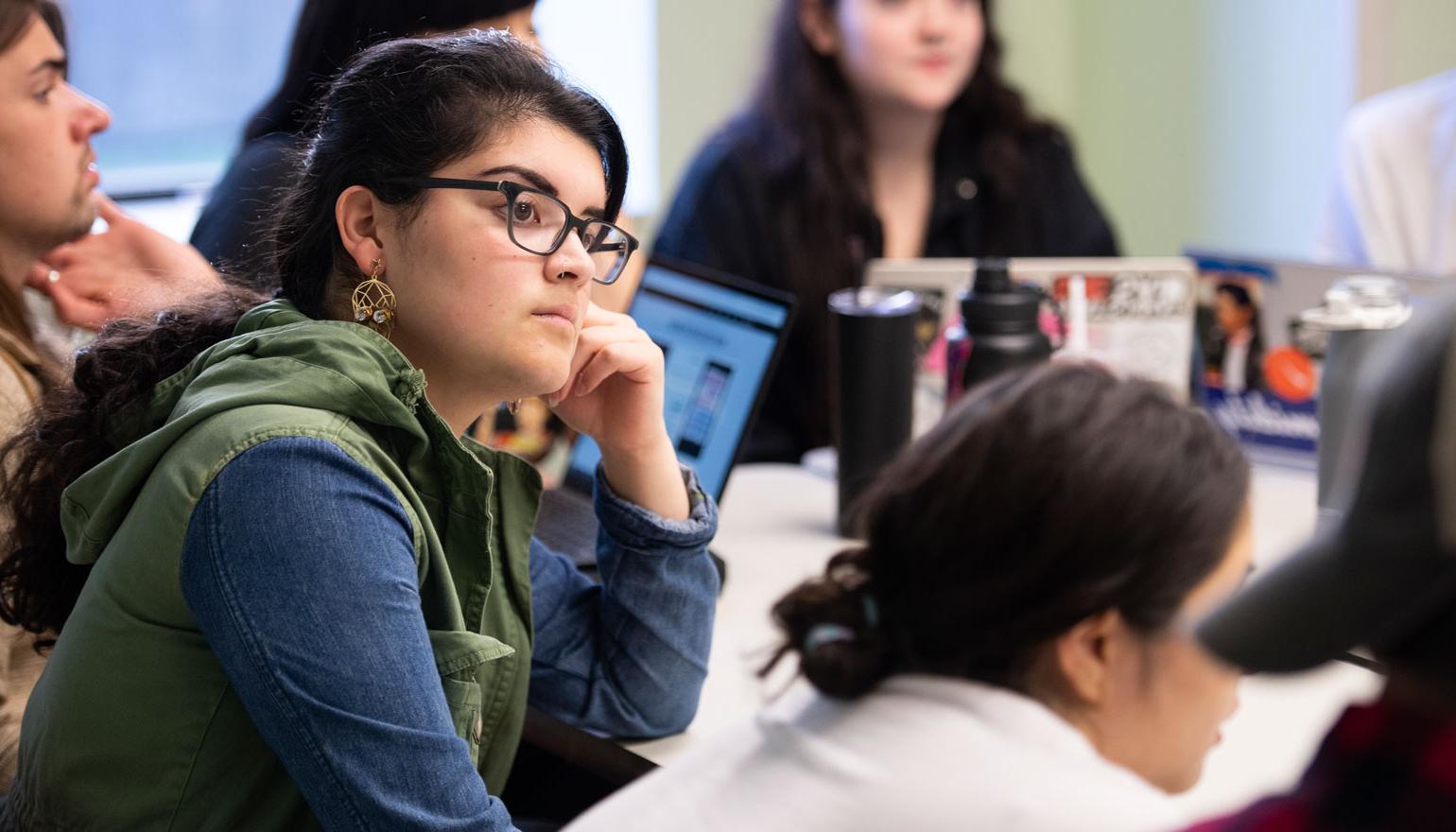 International student listening to lecture